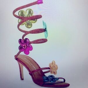 Kurt Geiger London Colorful Daisy Sprial Ankle Wrap Strappy Dress Sandals. 7.5